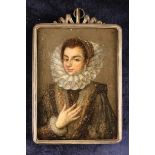 A Late 16th/Early 17th Century Painting on Copper: Portrait of a Nobel Woman wearing a high ruff