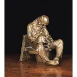 A Vintage Bronze Figure of Bearded Man Slumbering in Chair; his hat on his knee,