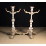 A Pair of Louis XIV Carved & Painted, Giltwood Three-light Pricket Torchères.