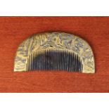 An Antique Japanese Gilt Lacquered 'Kushi' Hair Comb of D-shaped form elaborately carved with