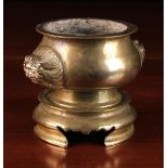 A Small Antique Chinese Gilt Bronze Censer on Stand.