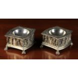 A Pair of Fine Continental Silver Metal Salts elaborately cast and chased with a frieze of