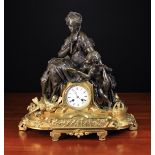 A Victorian Bronze & Gilt Bronze Figural Mantel Clock.