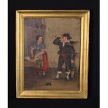 A Late 18th/Early 19th Century Oil on Canvas depicting a caricature couple with exaggerated smiles