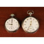 Two Antique Silver Pocket Watches: One engraved with Art Nouveau style foliage scrolling around a