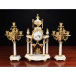 A Louis XVI Style White Marble & Gilt Bronze Clock Set.