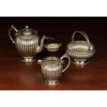 A Charming Four Part 19th Century Dutch Silver Teaset comprising of teapot, strainer,