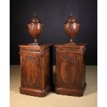 A Pair of Fine George III Hepplewhite Style Carved Mahogany Knife Urns raised on Pedestal Cabinets.