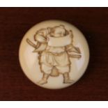 A 19th Century Japanese Manju Netsuke signed Meikeisai, carved with Benkei reading the Kanjincho,