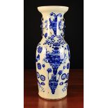 A Large 19th Century Chinese Export Blue & White Baluster Vase with moulded salamander handles and