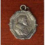 A German 17th Silver Metal Pendant Medallion emblazoned with the head of a nobleman in an octagonal