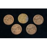 Five Victorian Gold Half Sovereigns. Dated 1892, 1893, 1895, 1897 & 1901.