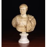 An Italian 17th Century Carved Marble Bust of The Emperor Titus on a 19th century scotia pedestal