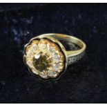 A 14 Carat Gold Diamond & Niello Ring set with 10 stones approx 1 ct total surrounding a central