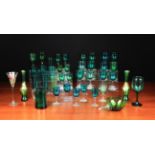 A Collection of Victorian & Later Green Glassware: A quantity of wine glasses & goblets with green