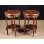 A Pair of Small Marquetry Two-tiered Occasional/Lamp Tables in the Louis XVI Style.