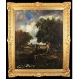 A Large Oil on Canvas after John Constable entitled 'The Lock', 50" x 40" (127 cm x 102 cm).