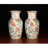 A Pair of Chinese Baluster Vases painted in polychrome enamels with tree peonies and magnolia,