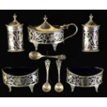 A Fine Cased Silver Condiment Set with assay marks for London 1930-32 and maker's punch for Josiah