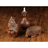 Three Pieces of Early 19th Century Treen: A coquilla nut carved as a crouching monkey wearing a