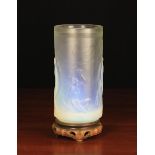 An Art Deco Opalescent Glass Vase of cylindrical form moulded with nymphs frolicking in water