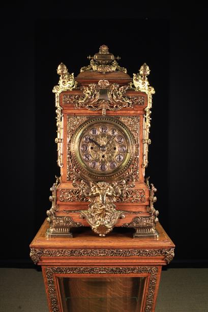 A Large & Highly Decorative Late 19th Century Gilt Mounted Oak Clock raised on a pedestal display - Image 3 of 3