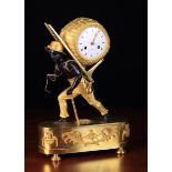 A Fine Quality French Empire Gilt-Bronze & Bronze Pendule au Nègre; 'The Porter'.