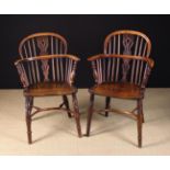 A Similar Pair of 19th Century Low-backed Yew wood Windsor Armchairs.