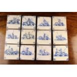 A Group of Twelve 18th Century Blue & White Delft Tiles.