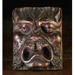 A Fine 16th Century Grotesque Head Appliqué carved from walnut, 5½" x 7" (14 cms x 18 cm).