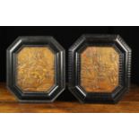 A Matched Pair of Octagonal Carved Marquetry Plaques attributed to the workshops of Eger,