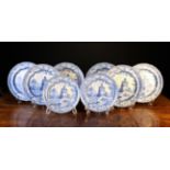 A Group of Eight Blue & White Plates by John Rogers with transfer printed Monopteros pattern,