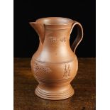 An 18th Century English Red-ware Baluster Jug sprigged with delicate moulded figures of ladies and