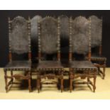 A Set of Six 19th Century Portuguese Leather Chairs.