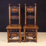 A Pair of Italian Renaissance Style Inlaid Walnut Chairs.