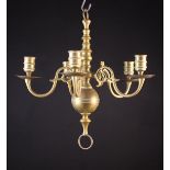 A Small 19th Century Brass Chandelier with five scrolling arms emanating from a discoid hub on