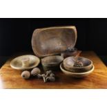 A Collection of 19th Century Treen (A/F): A dug-out dough trough, 6" (15 cm) high,