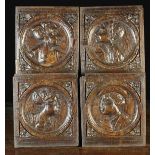A Fine Set of Four 16th Century Romayne Panels carved with pairs of male & female portrait heads in