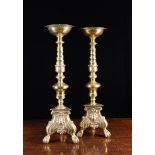 A Pair of Flemish or Italian Renaissance Style Brass Pricket Candlesticks.