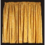 A Pair of Yellow Silk Damask Curtains woven with foliate designs by The Gainsborough Weaving