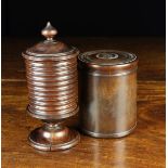 Two 19th Century Turned Rosewood Lidded Jars: An early pedestal footed container with fine reel