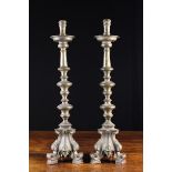 A Pair of Tall 18th Century Pewter Candlesticks.