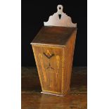 An 18th/Early 19th Century Boarded Mahogany Candle-box inlaid with Masonic emblems and a knife &