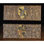 A Pair of Fine 17th Century Carved & Polychromed Oak Armorial Panels.