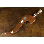 A Fine Quality Victorian Mahogany 'Goosewing' Knitting Sheath decorated with piqué initials JW,