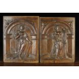 A Good Pair of Early 17th Century Carved Oak Panels.
