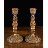 A Rare Pair of Coquilla Nut Candlesticks, Circa 1800.
