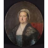 An 18th Century Unframed Oval Oil on Canvas: Head & Shoulders Portrait of a Mature Lady wearing a