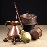 A Group of Metalware: Two Large 18th Century Pans; a Victorian 5 Gallon Copper Measure,