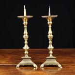 A Pair of 18th Century Brass Pricket Candlesticks.